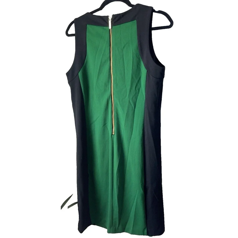 Michael Kors Green Black Colorblock Sheath Dress Gold Zip Pockets L